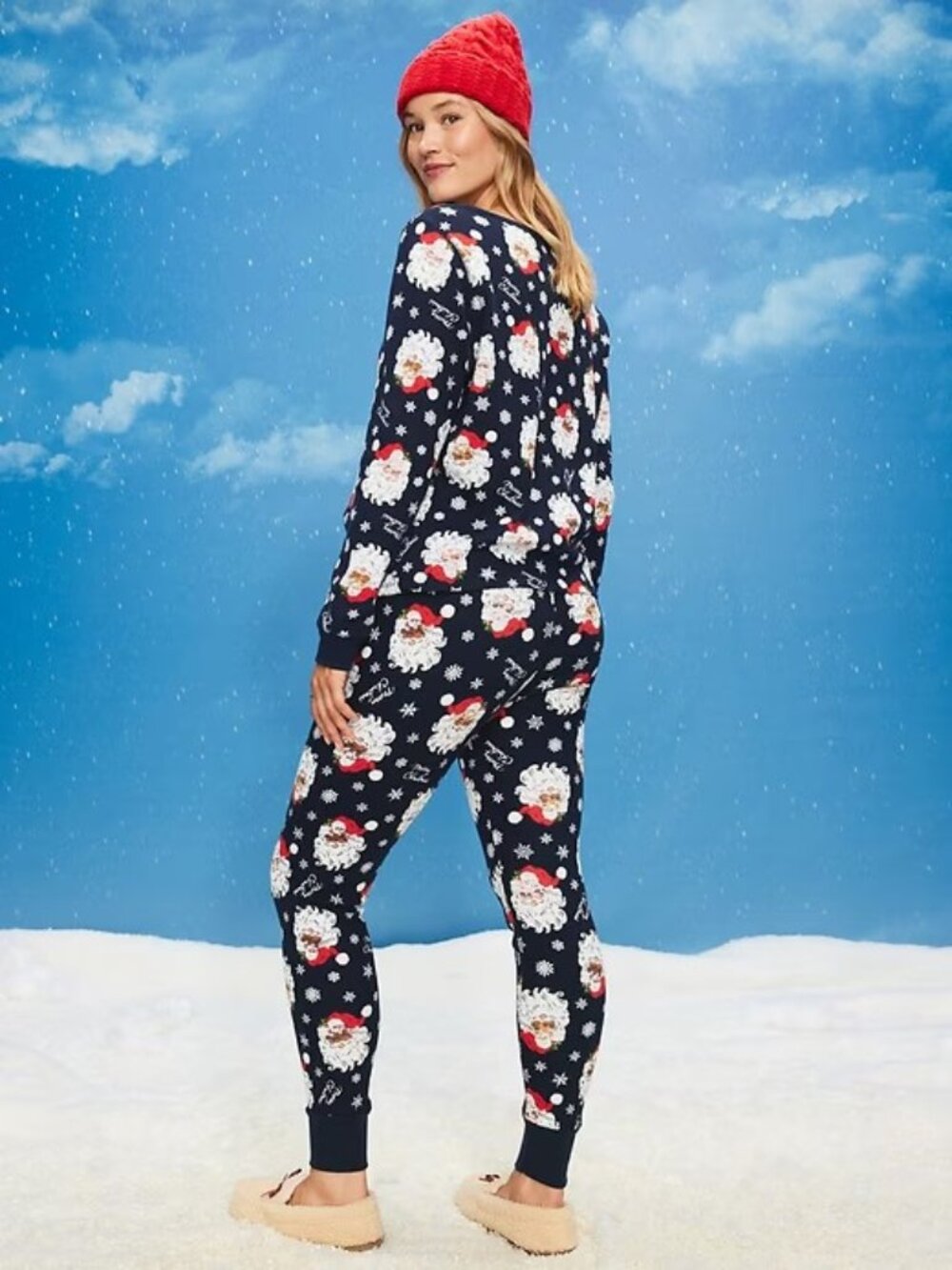 High-Waisted Waffle Pajama Leggings for Women - Santa - Old Navy